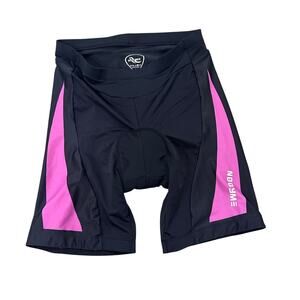 Nooyme Womens Padded Cycling Shorts Size L Black Pink Reflective Bike Activewear